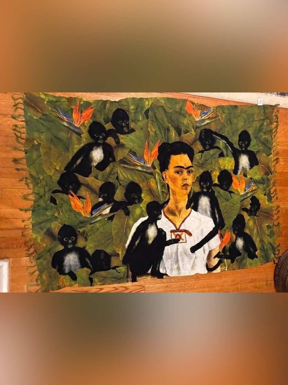 Large Frida Kahlo with Monkeys Mexican Art Scarf Tapestry 34"x62"